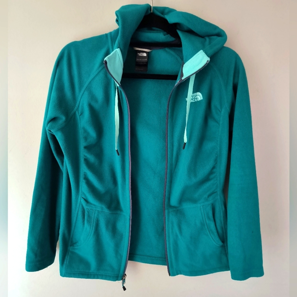 The North Face Teal Blue Hooded Fleece Jacket Size Medium